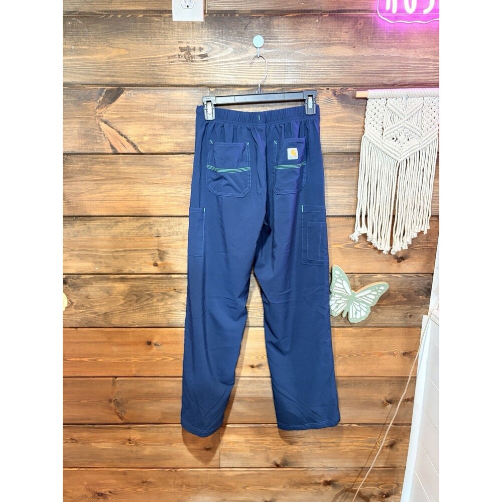 Woman’s Carhartt Scrubs Navy Blue And Green 9 Pocket Work Force Set Size XS - Picture 6 of 9